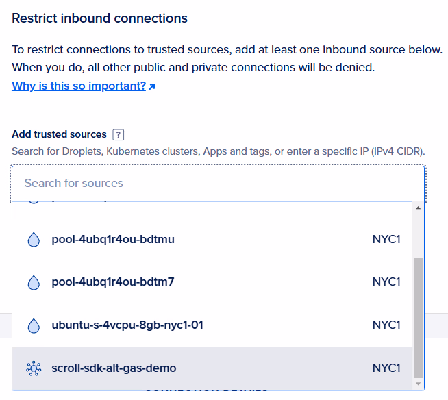 Digital Ocean Database Restrictions